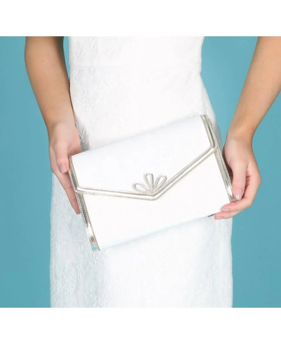 Clover Ivory Satin und Gold Clutch